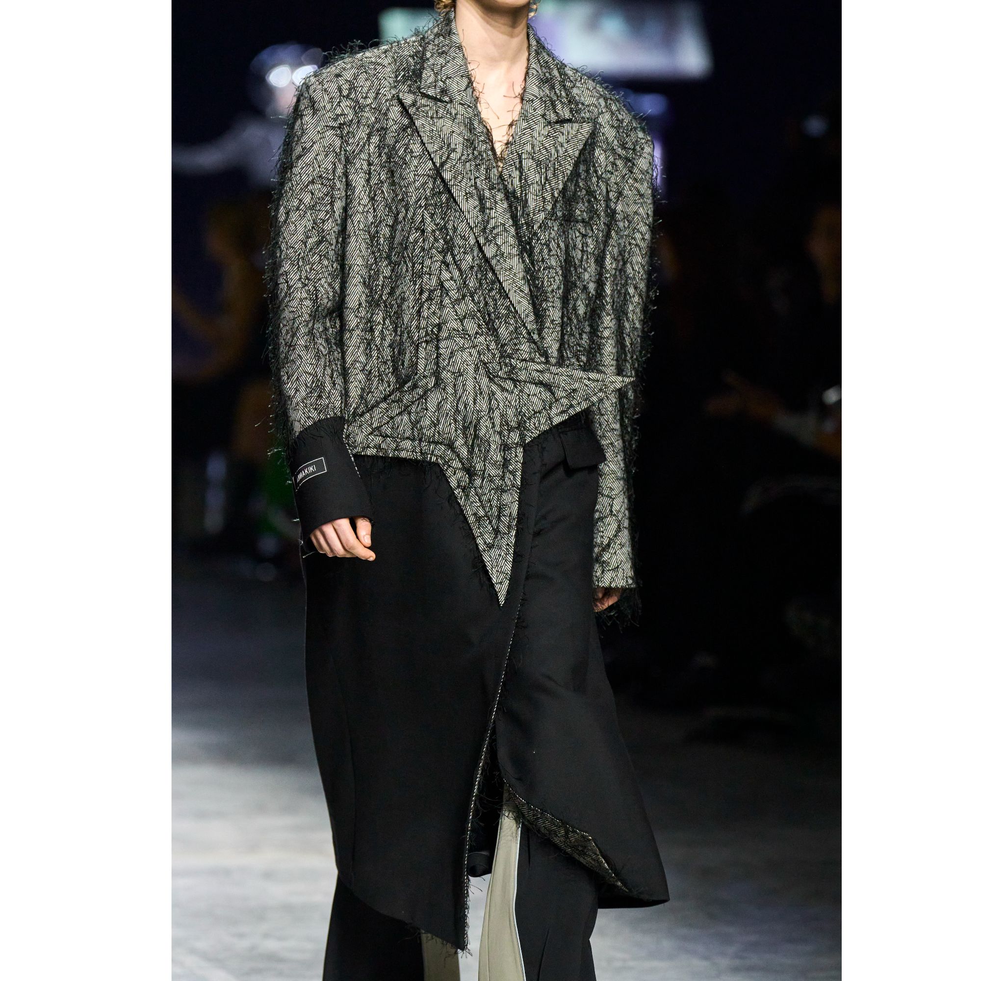 ANNAKIKI 星型装饰拼接长款绵羊毛大衣3B41749205X