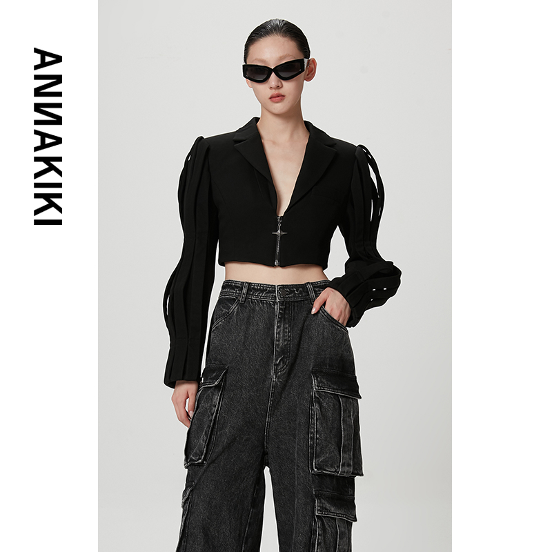 【AUNISEX专属】ANNAKIKI3D醋酸3D条状波浪袖西装3B40618006X