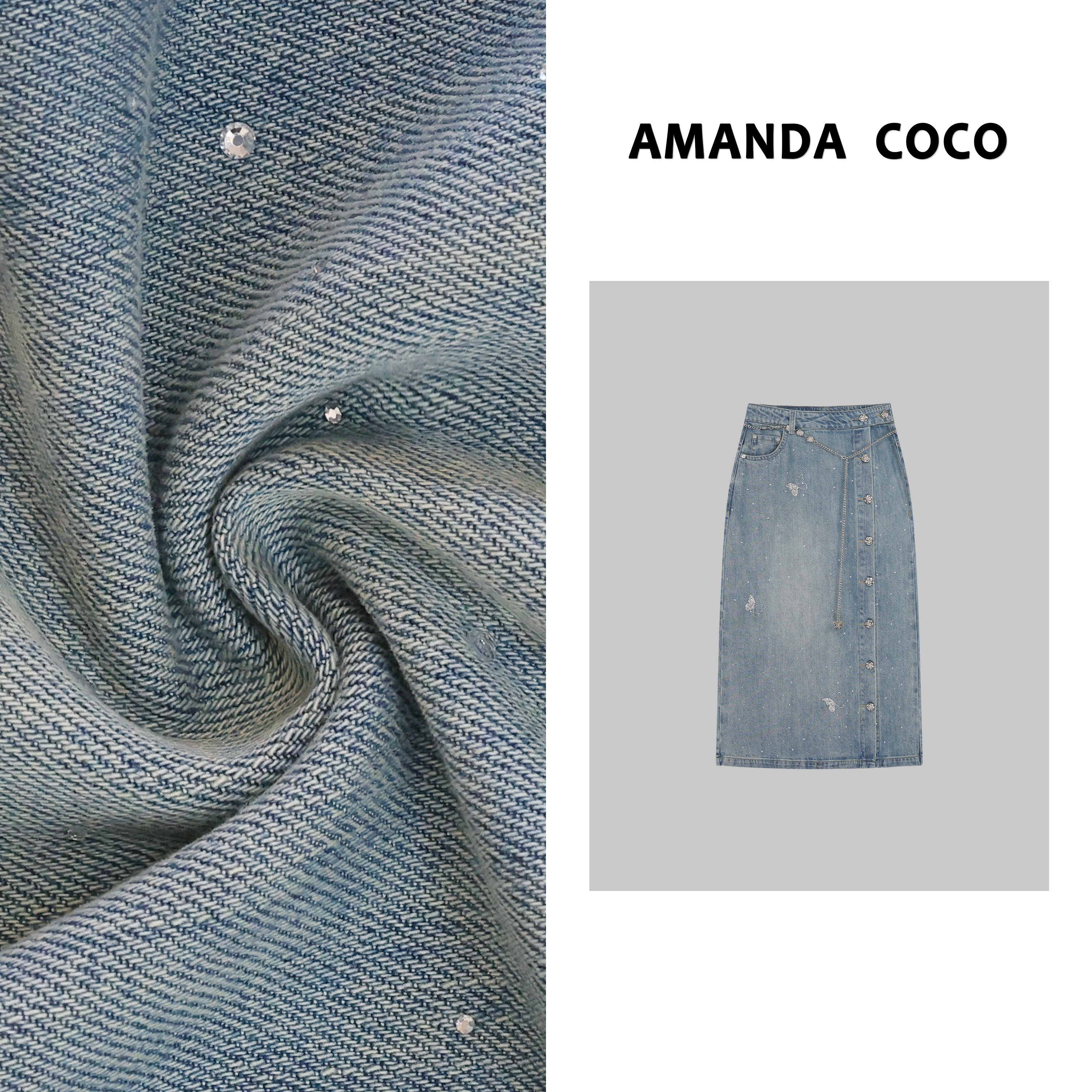 茜茜丨欧货潮牌~高定烫钻显瘦牛仔裙