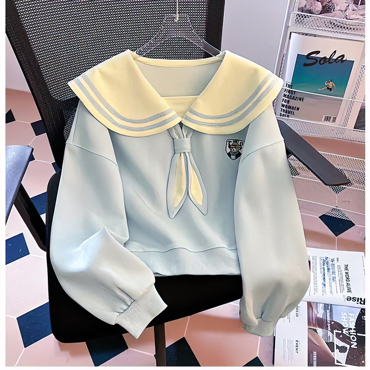 中大童学院风娃娃领长袖秋季卫衣假两件海军领上衣女童洋气外套潮