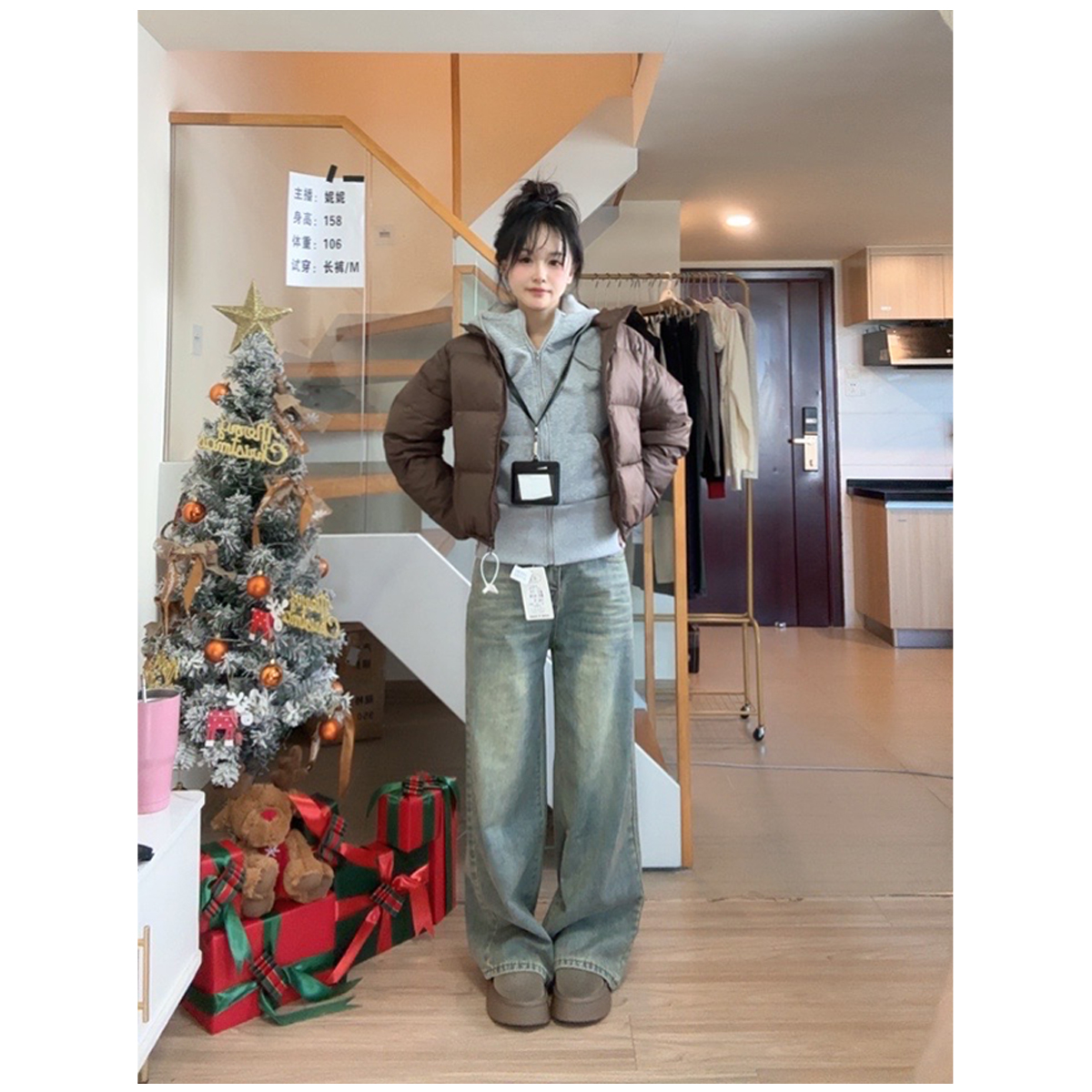 T47【RONZE潮流】春季复古怀旧色ins阔腿牛仔裤女高腰宽松拖地裤