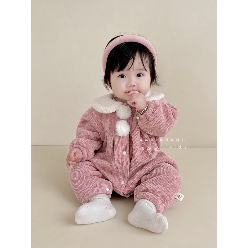 婴儿衣服秋冬装加绒连体衣女宝宝超萌公主哈衣冬季夹棉保暖外出HM