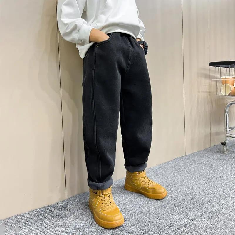 男童加绒裤子2023新款儿童一体绒牛仔裤秋洋气男孩加厚牛仔长裤潮