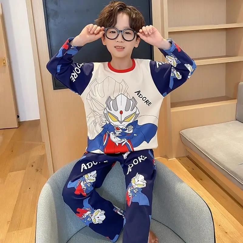 男童睡衣春秋棉长袖奥特曼儿童男孩青少年中大童家居服2023新款