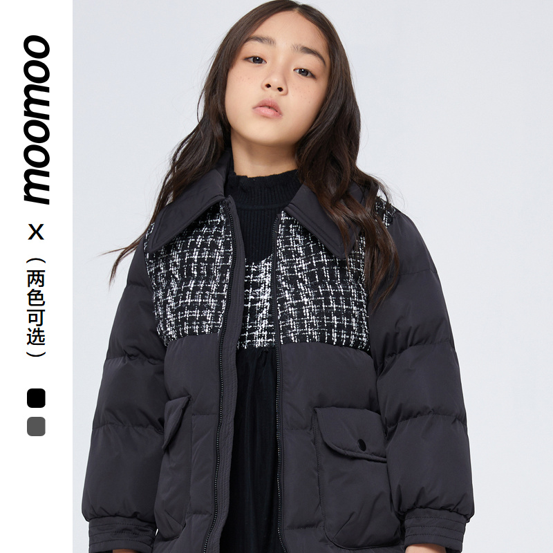【温暖羽绒】moomoo女童小香风翻领中长款羽绒服 冬时尚保暖295891