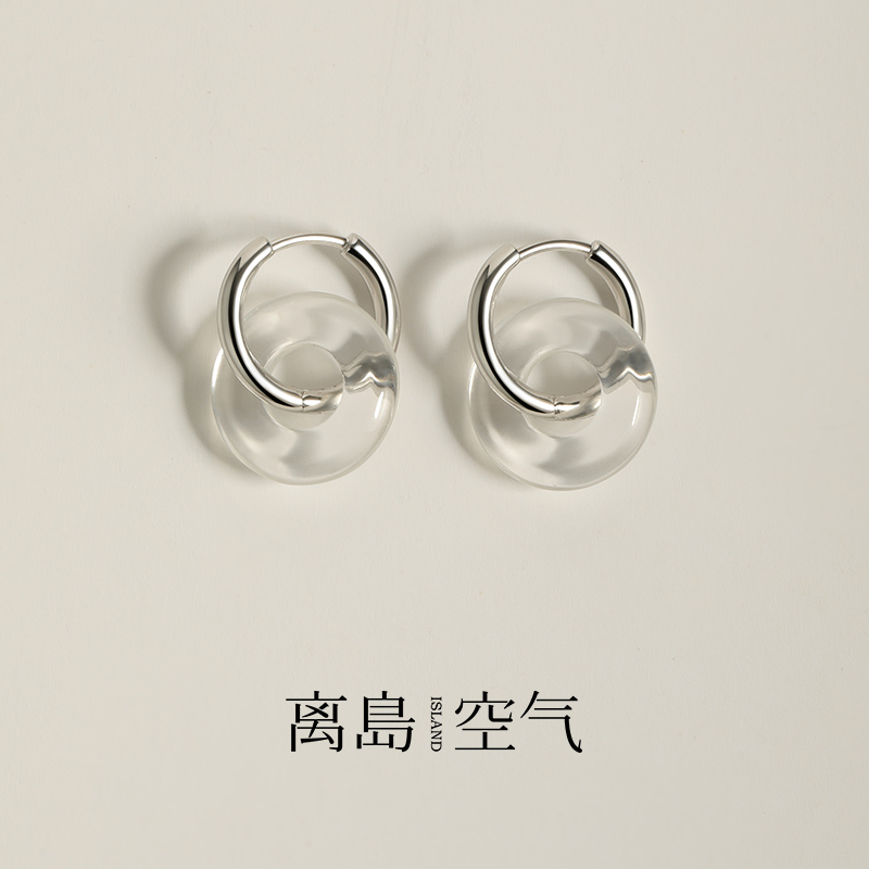 离岛空气【基础系列】简环圆环S925银白水晶耳环