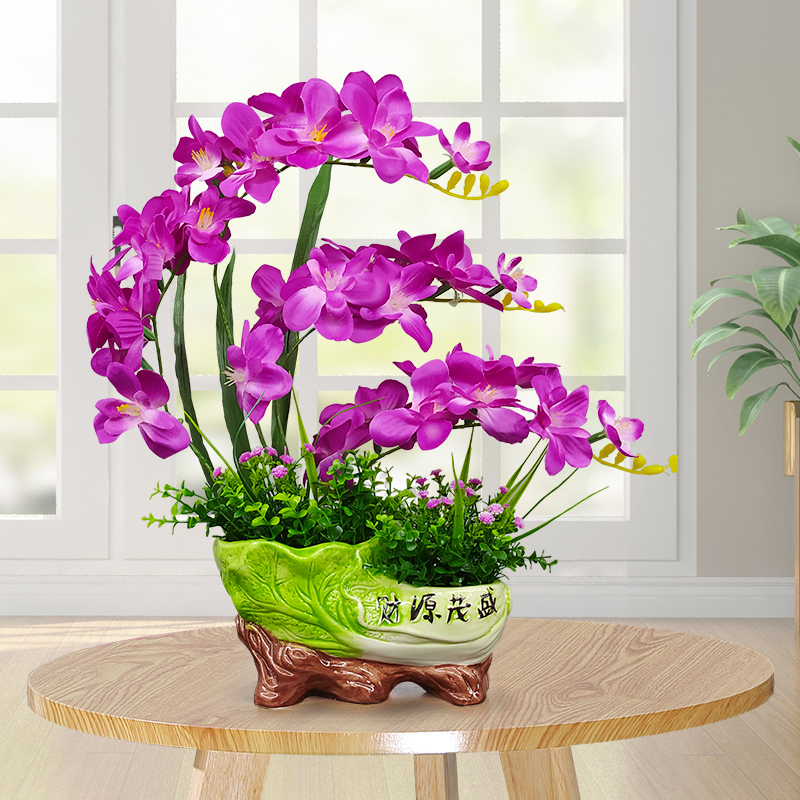 蝴蝶兰仿真花套装假花绢花塑料花家居客厅茶几电视柜装饰摆设