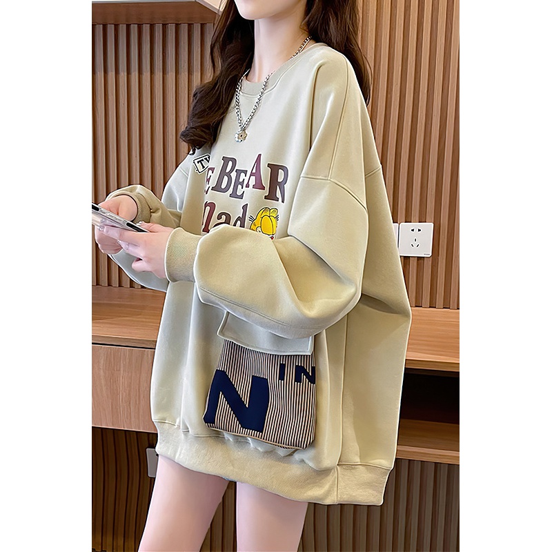 中长款卫衣女2023新款春秋季oversize加绒卡通洋气减龄百搭上衣服