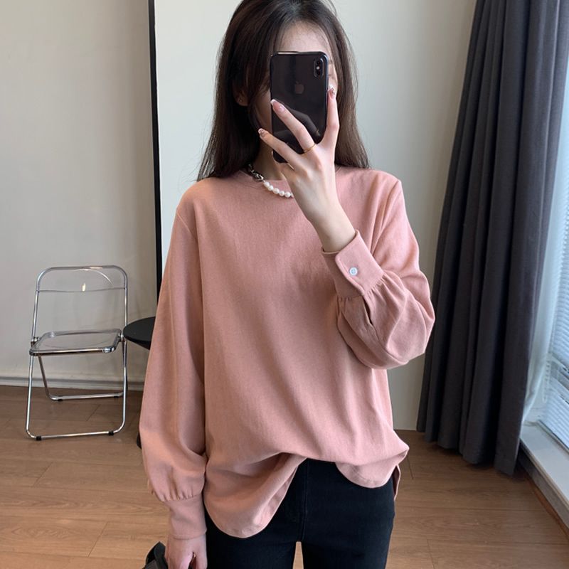 2023秋新款强捻棉长袖T恤高品质巨好穿衬衫袖舒适高级感圆领套头