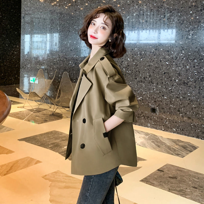 气质短款风衣外套女2023秋装新款韩版西装领长袖上衣宽松休闲夹克