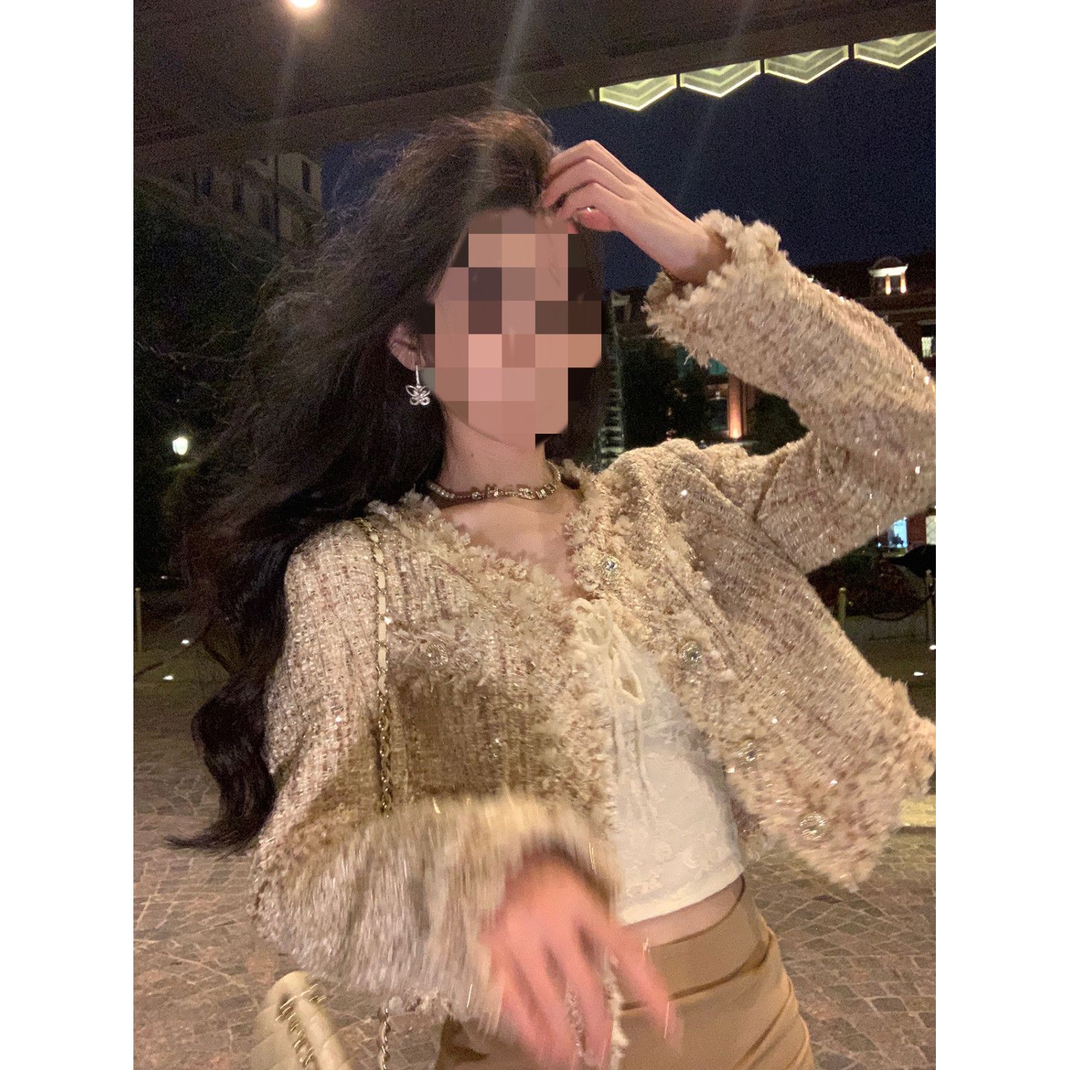 香槟色流苏短款小香风外套女2023秋冬新款小个子法式爆款圆领上衣