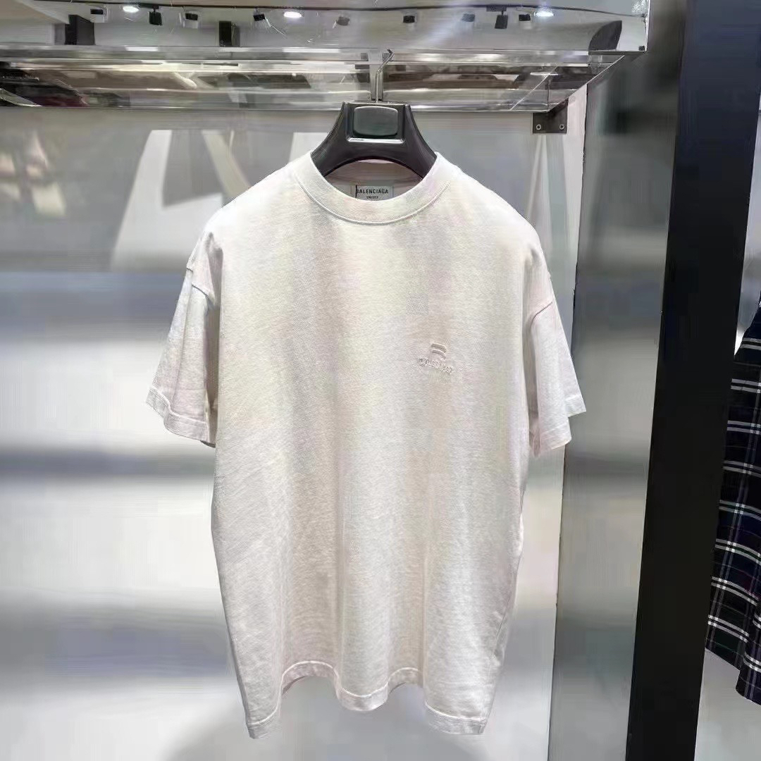 未使用 Balenciaga/巴黎世家 纯棉T恤半袖男女同款米色圆领T恤衫