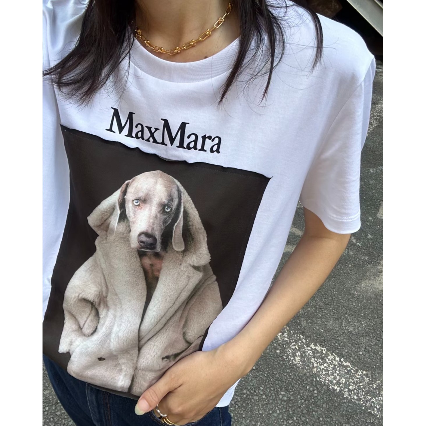 未使用 MaxMara 女款动物图案印花T恤圆领套头个性宽松