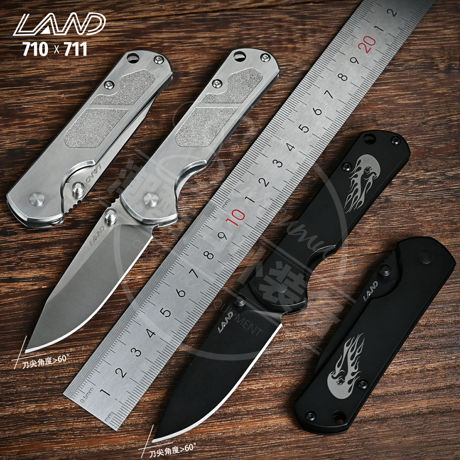 三刃正品木LAND710折叠刀指甲锉全钢户外小刀随身水果刀便携高档