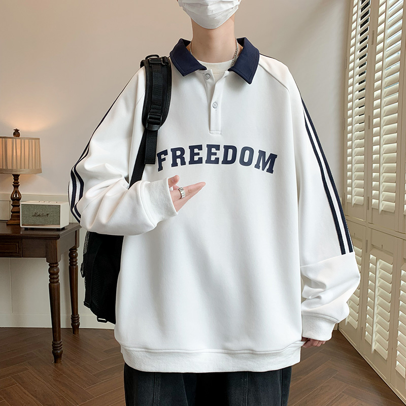学生设计感韩版宽松翻领帅气男士卫衣秋冬季新款polo衫上衣服T恤