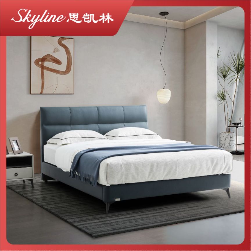思凯林【杰维斯】意式头层牛皮床现代简约双人床小户型次卧床