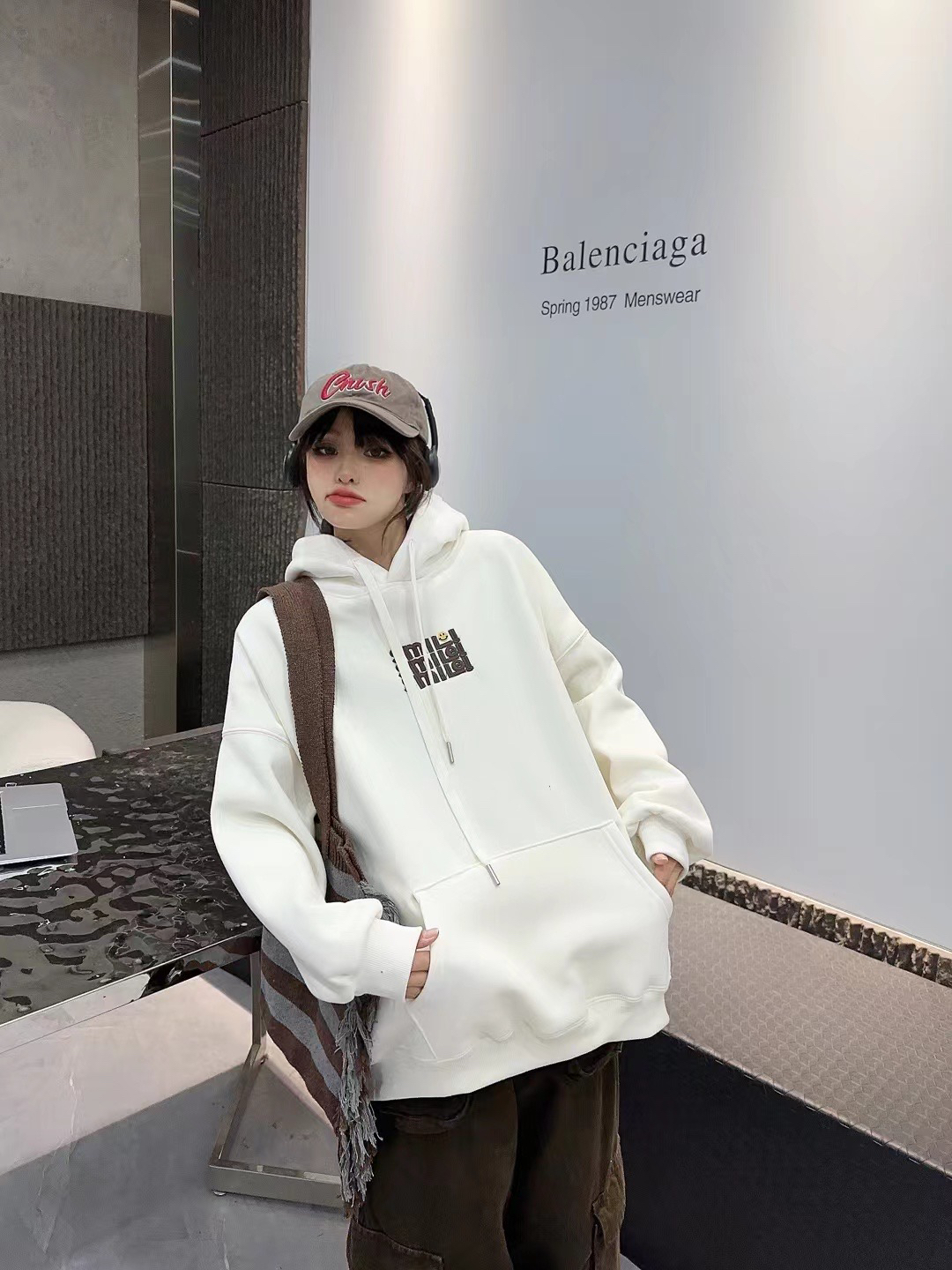 G上衣卫衣秋冬白色休闲连帽宽松