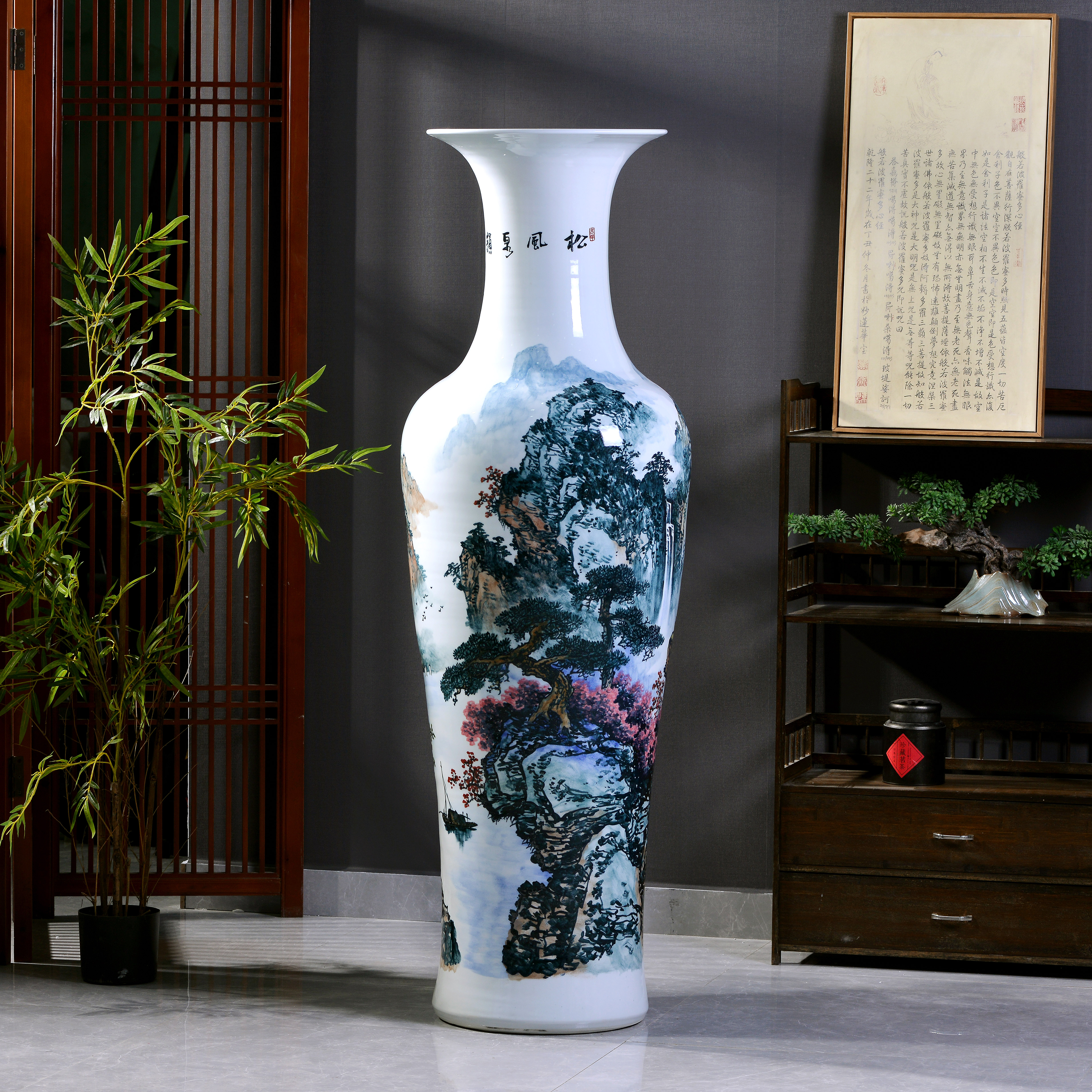 老师手绘景德镇陶瓷器落地大花瓶新中式客厅玄关家居装饰品摆件