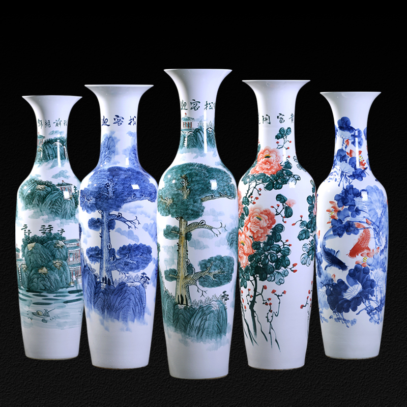 景德镇陶瓷器青花落地大花瓶酒店开业现代中式客厅插花装饰品摆件