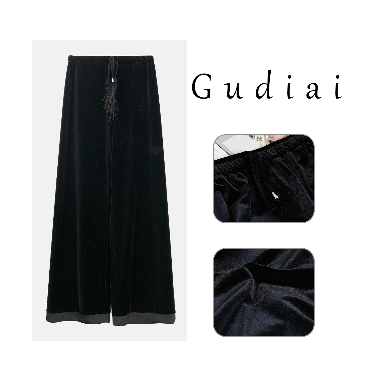 【玄青丝绒】新中式复古丝绒窄版高腰阔腿休闲裤【2】A288-K1763