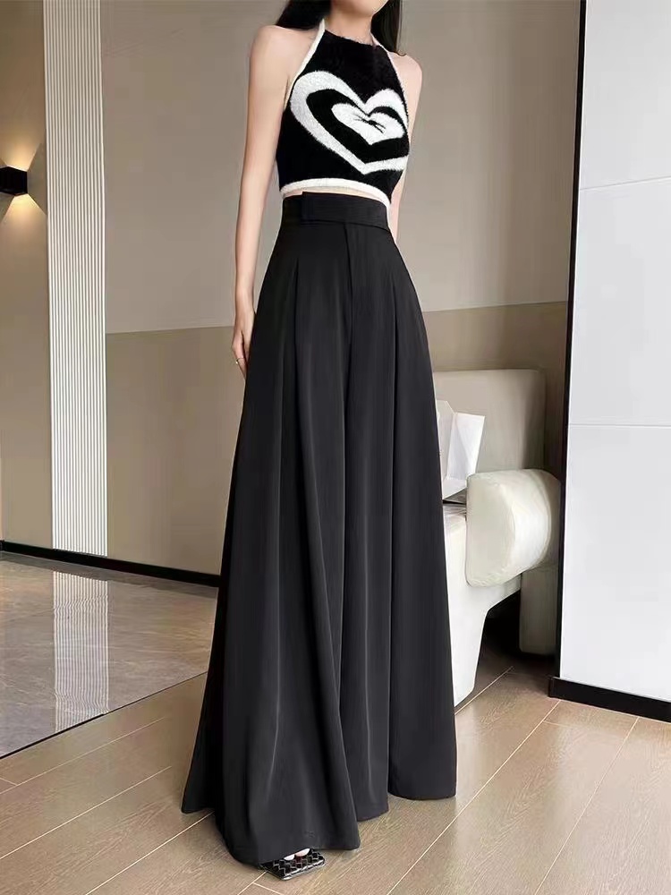 连衣裙时尚气质复古休闲黑色中长款高腰不规则小衫碎花气质百搭