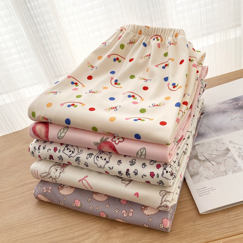 睡裤女春秋德绒保暖宽松家居休闲长裤卡通印花大码保暖冬碎花裤子