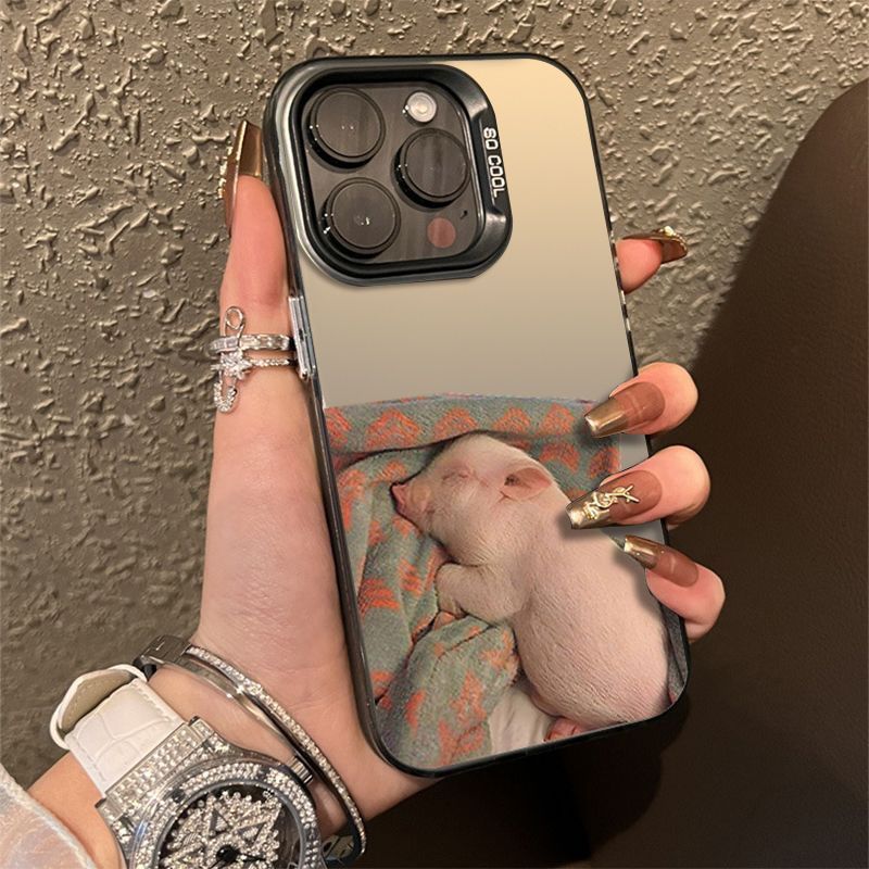 苹果15ProMax手机壳iPhone14彩银13炫彩12睡觉猪xsmax超薄11轻奢x
