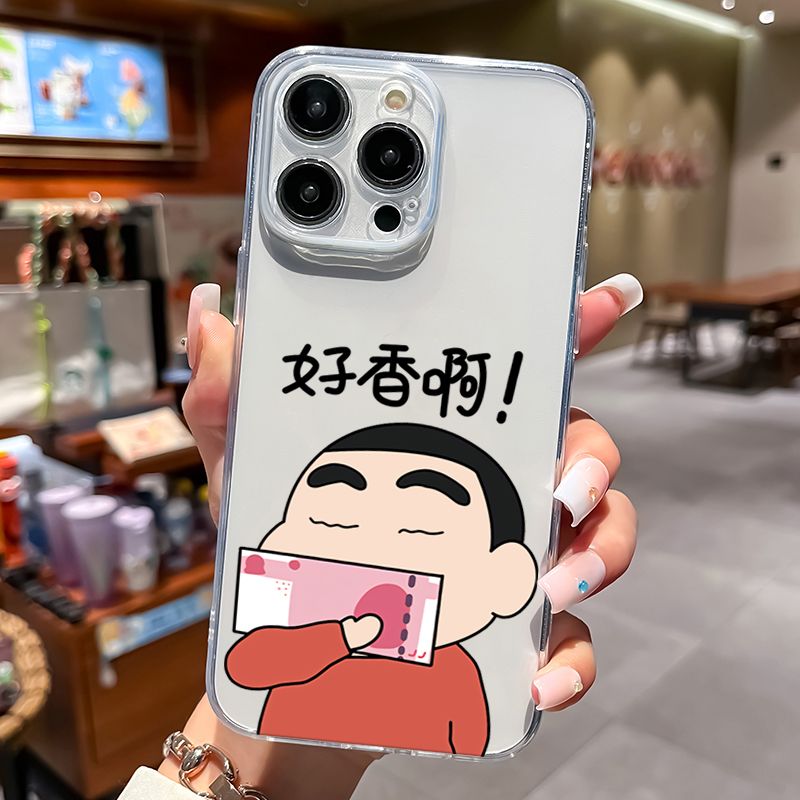 蜡笔小新苹果15手机壳iPhone14pro透明直边13/12全包防摔男女情侣