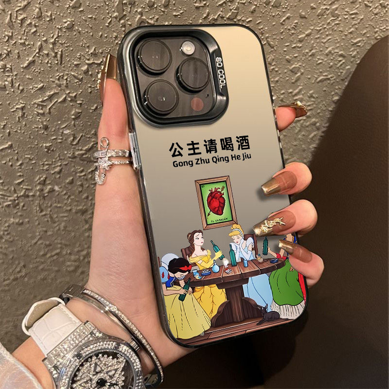 公主喝酒适用苹果15手机壳iPhone14promax硬13/12/11套xr/xs7/8p