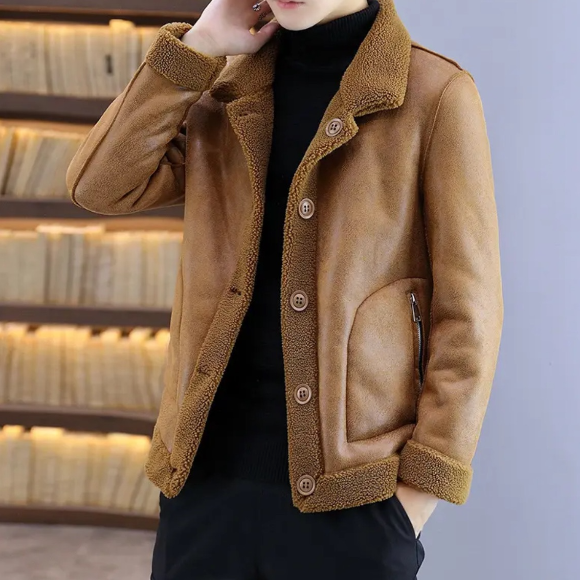 皮夹克加绒休闲时尚