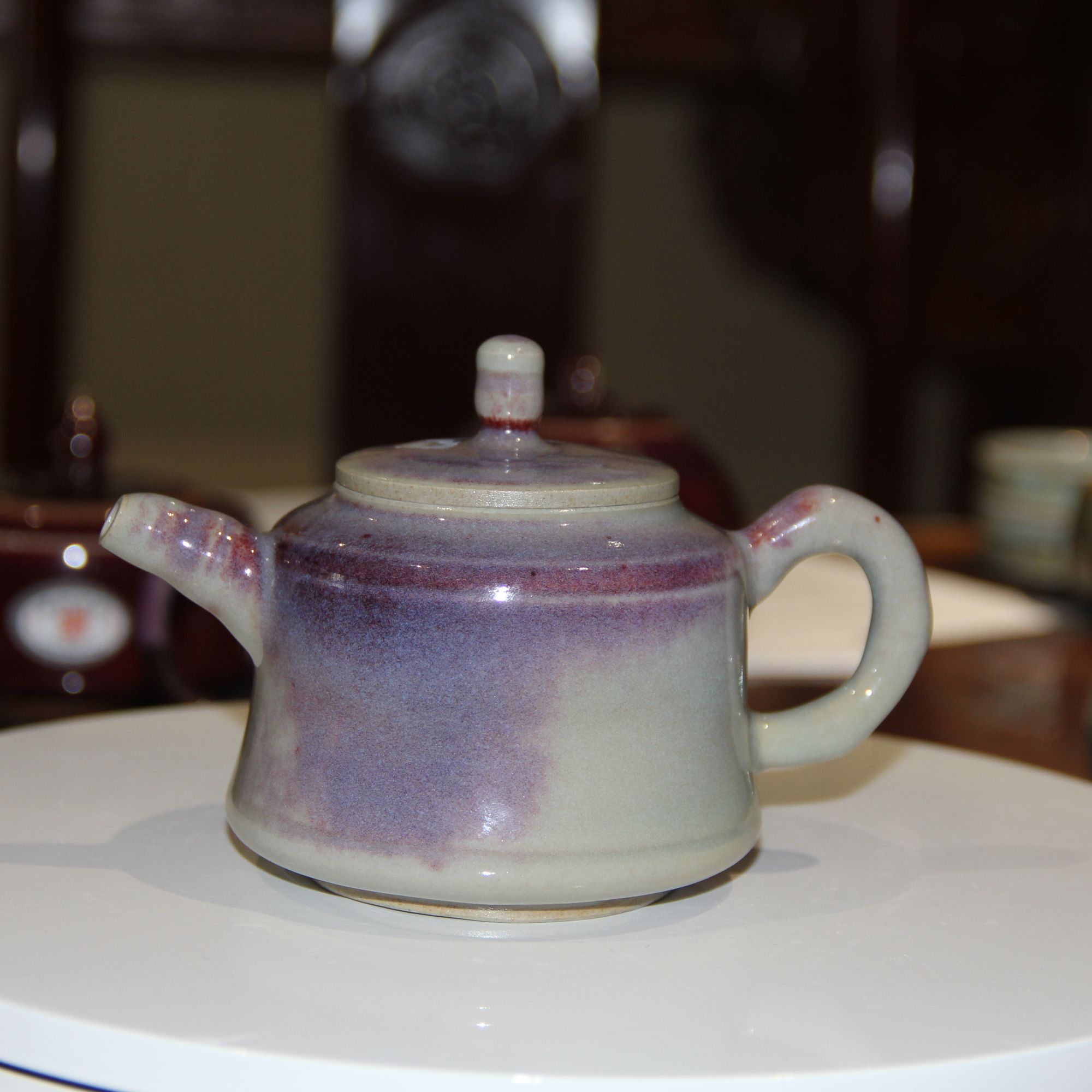 钧瓷手把壶功夫茶壶月白色