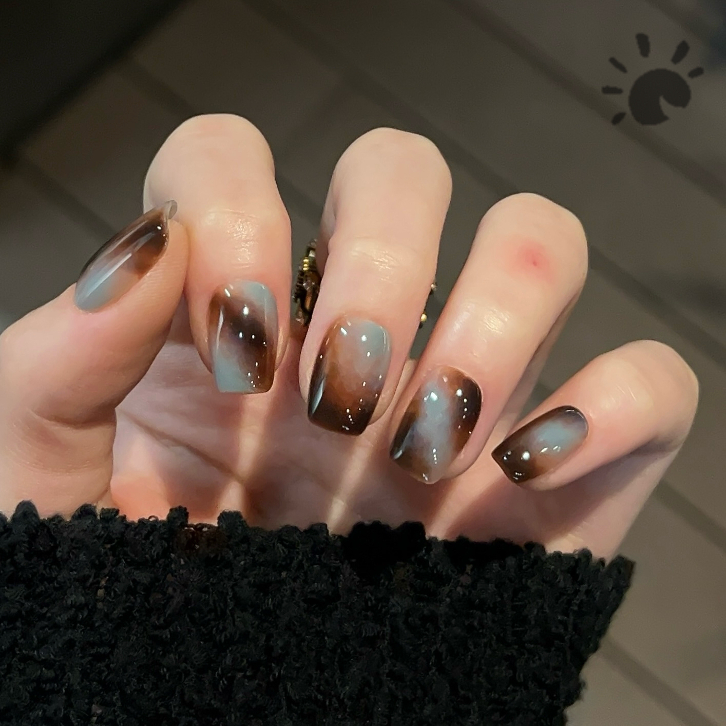 「多瑙河」秋冬显白薄荷茶棕晕染气质复古ins时尚高级纯手工穿戴甲