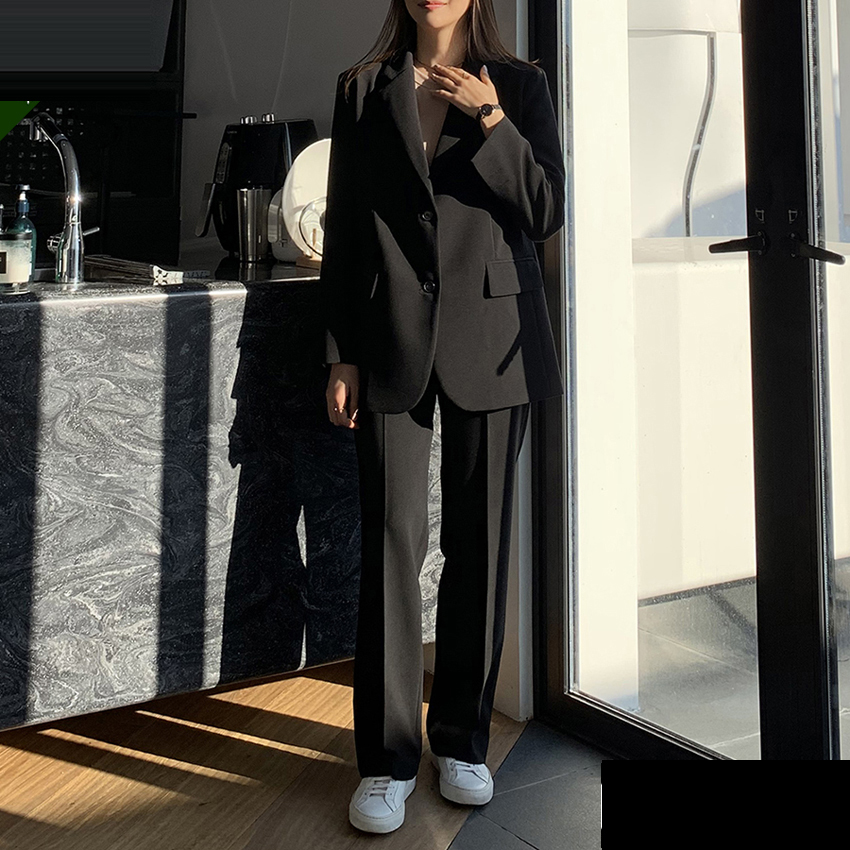 西装套装女春秋免烫宽松黑色西服大学生答辩教资工作面试职业正装