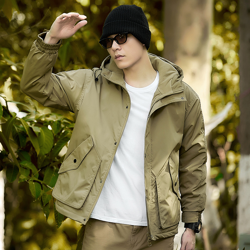 加绒保暖连帽冲锋衣男士加厚户外运动防风登山休闲棉衣外套秋冬