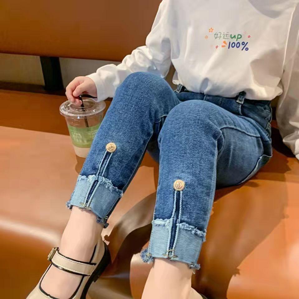 女童牛仔裤春秋2023新款儿童小脚裤宝宝洋气修身铅笔裤小女孩D50