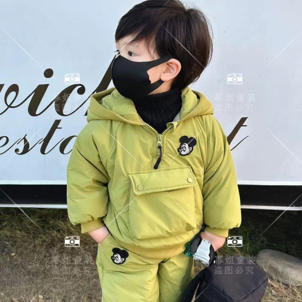 儿童套装加绒加棉冬上新宝宝韩版宽松保暖套头外穿洋气时髦套D67
