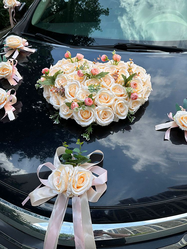 香槟色结婚婚车车花装饰主婚车装饰车头花布置婚礼一套吸盘式全套