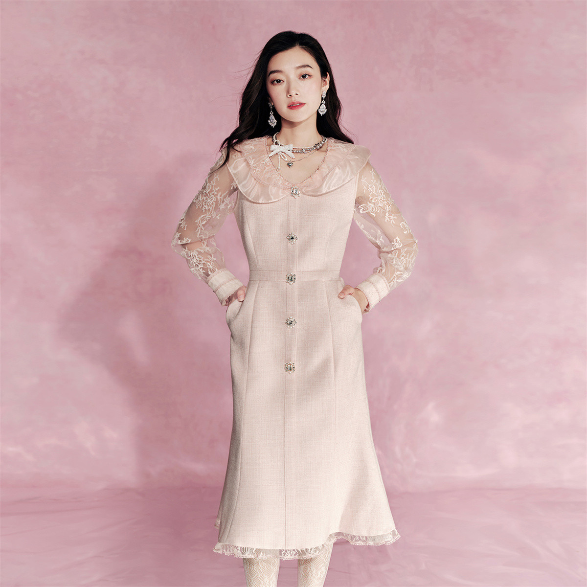 【品牌福利】EVA OUXIU/伊华欧秀小香风连衣裙43KAQ5148