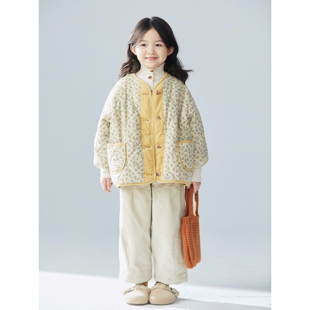女童棉服秋冬加厚保暖内胆碎花夹棉加绒外套宝宝韩版洋气棉袄上衣