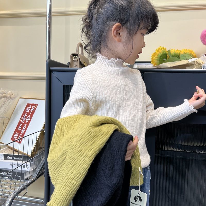 高级感女宝宝时尚新品儿童时尚半高领毛衣木耳边内搭打底衫针织衫