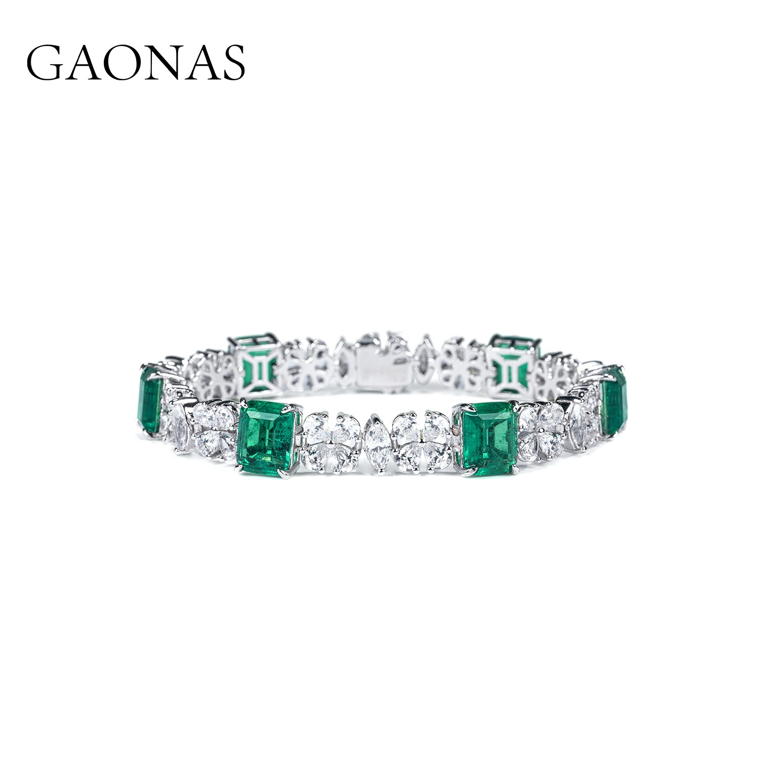 GAONAS 925银合成锆石手链  芳华 玫瑰 绿色手链 GS054600
