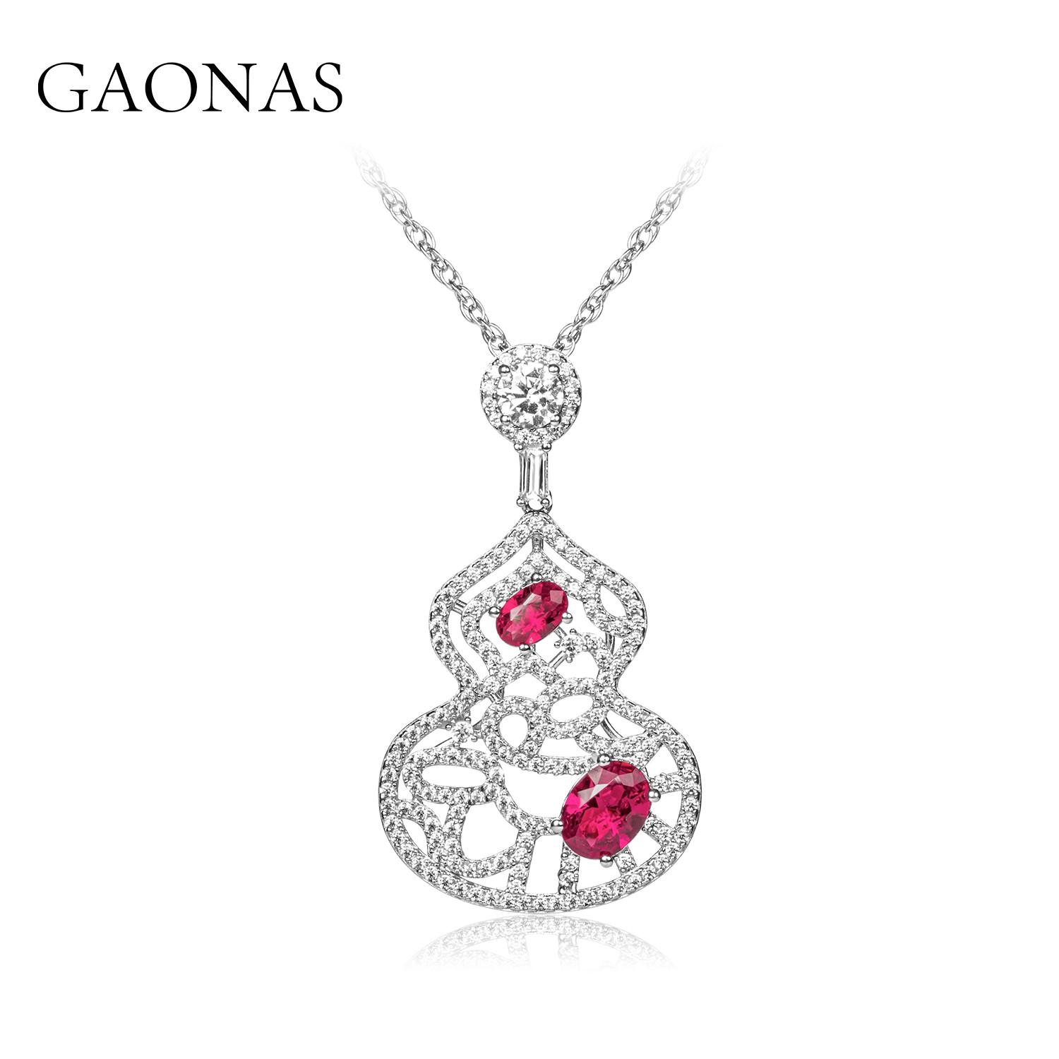 GAONAS 坠链均925银合成锆石 时尚葫芦红色项链 RX121500