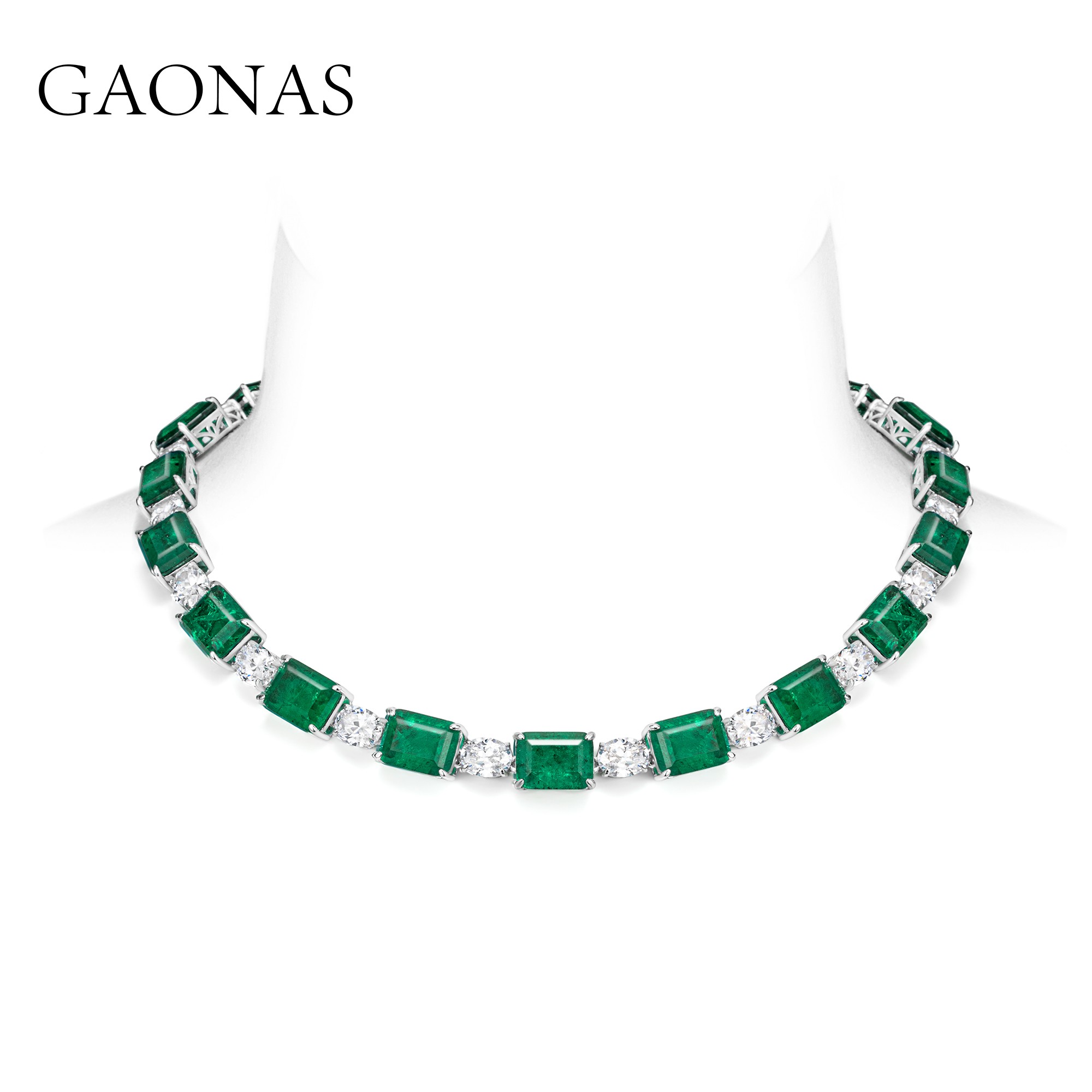 GAONAS 链子925银合成锆石  芳华 绿色富贵花项链GX119996