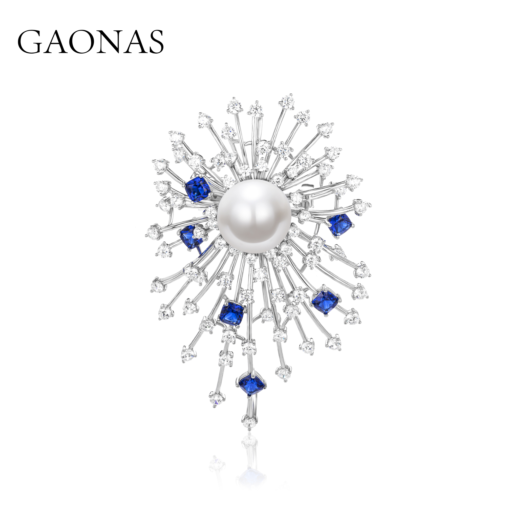 GAONAS 925银仿珍珠胸针 优雅时尚经典蓝色珠胸针10068ZW