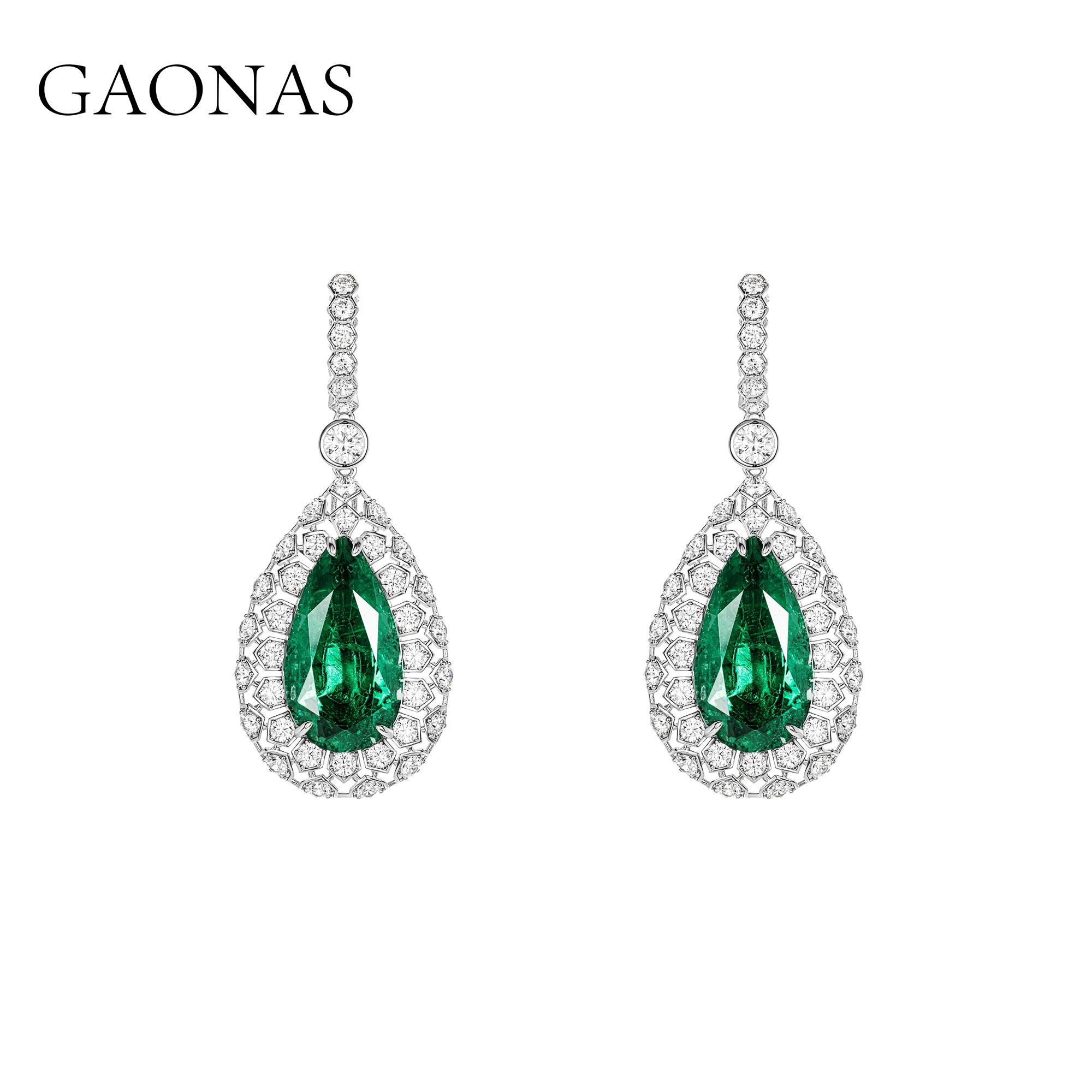 GAONAS 925银合成锆石耳饰 青翠欲滴大水滴绿耳环GE075200
