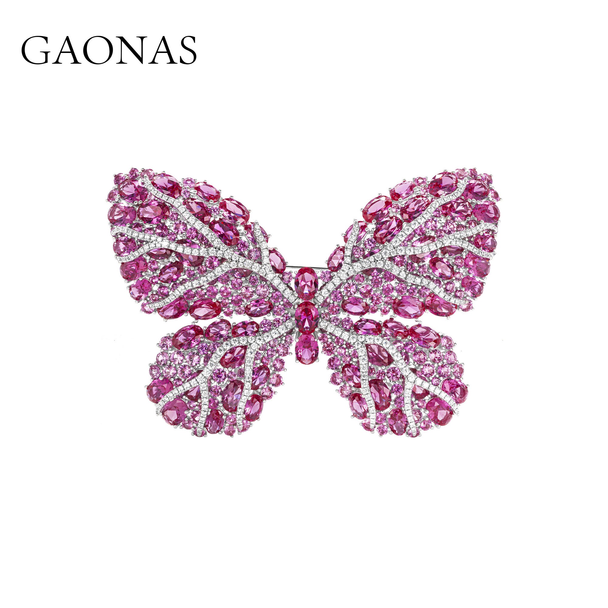 GAONAS 925银合成锆石胸针 时尚红色蝴蝶胸针  FZ411166