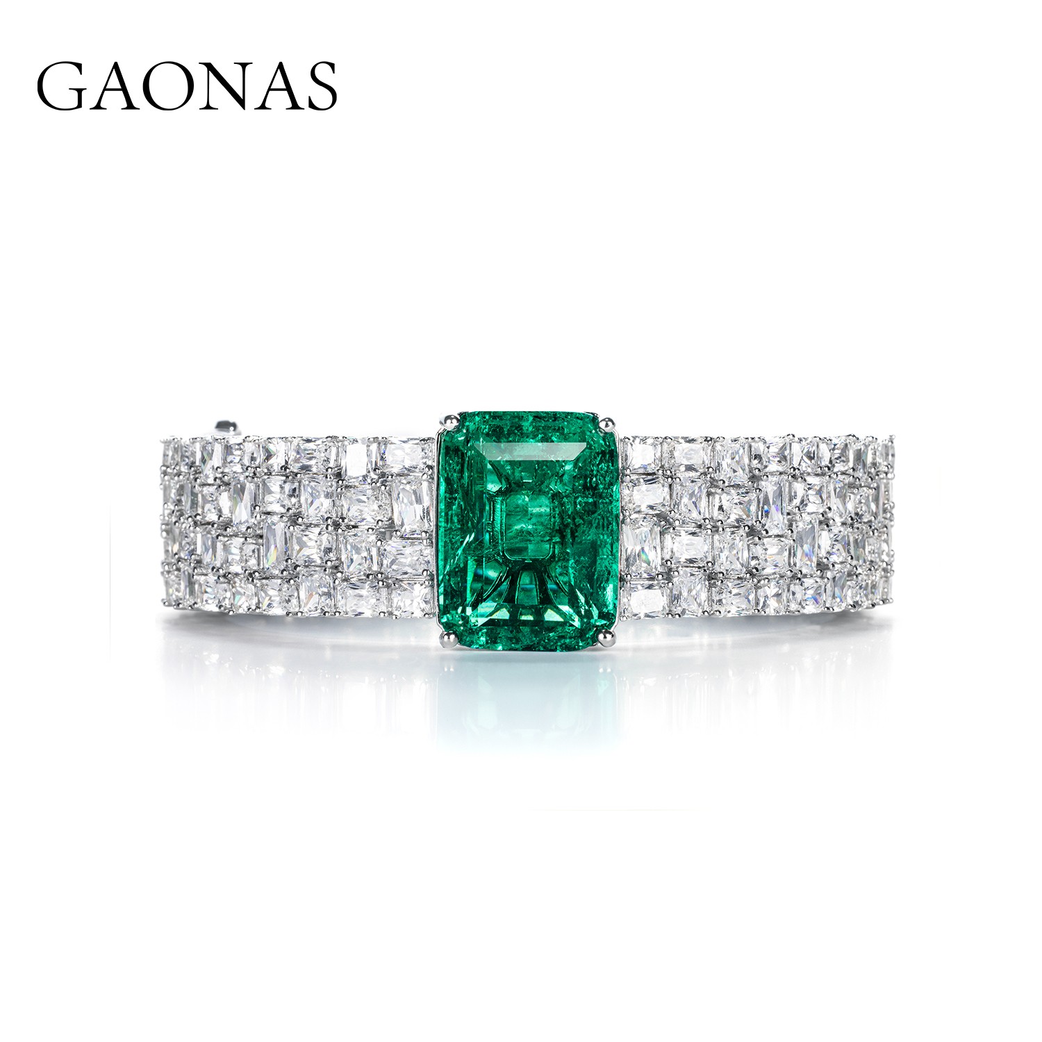 GAONAS 925银合成锆石手镯 芳华 绿色重磅手镯GS1110666