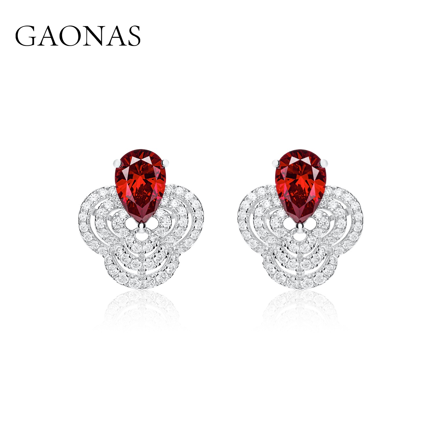GAONAS 925银合成锆石耳饰 小众设计红云朵耳钉 RE079966-1