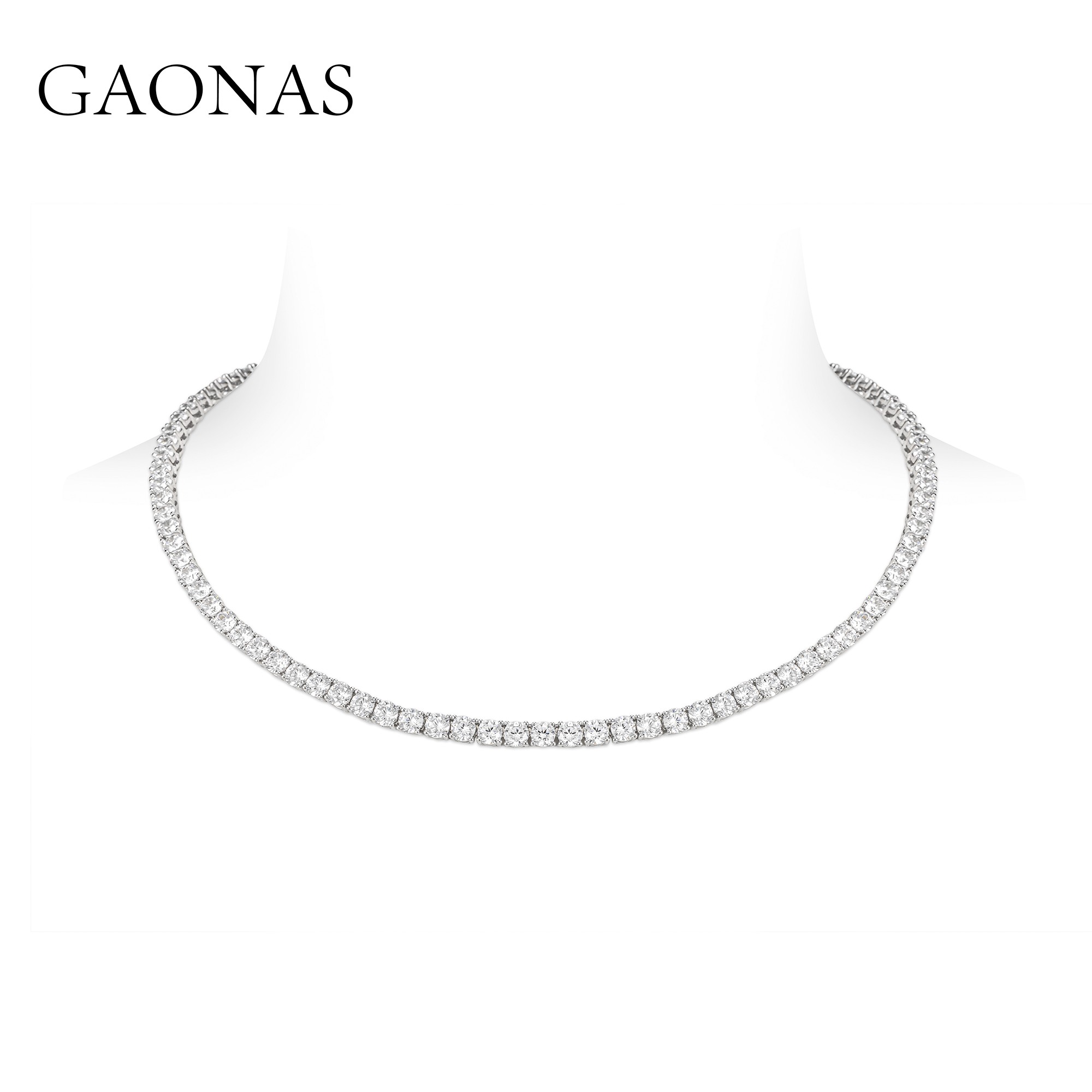 GAONAS 吊坠925银合成锆石 时尚百搭满钻白色项链WX033266