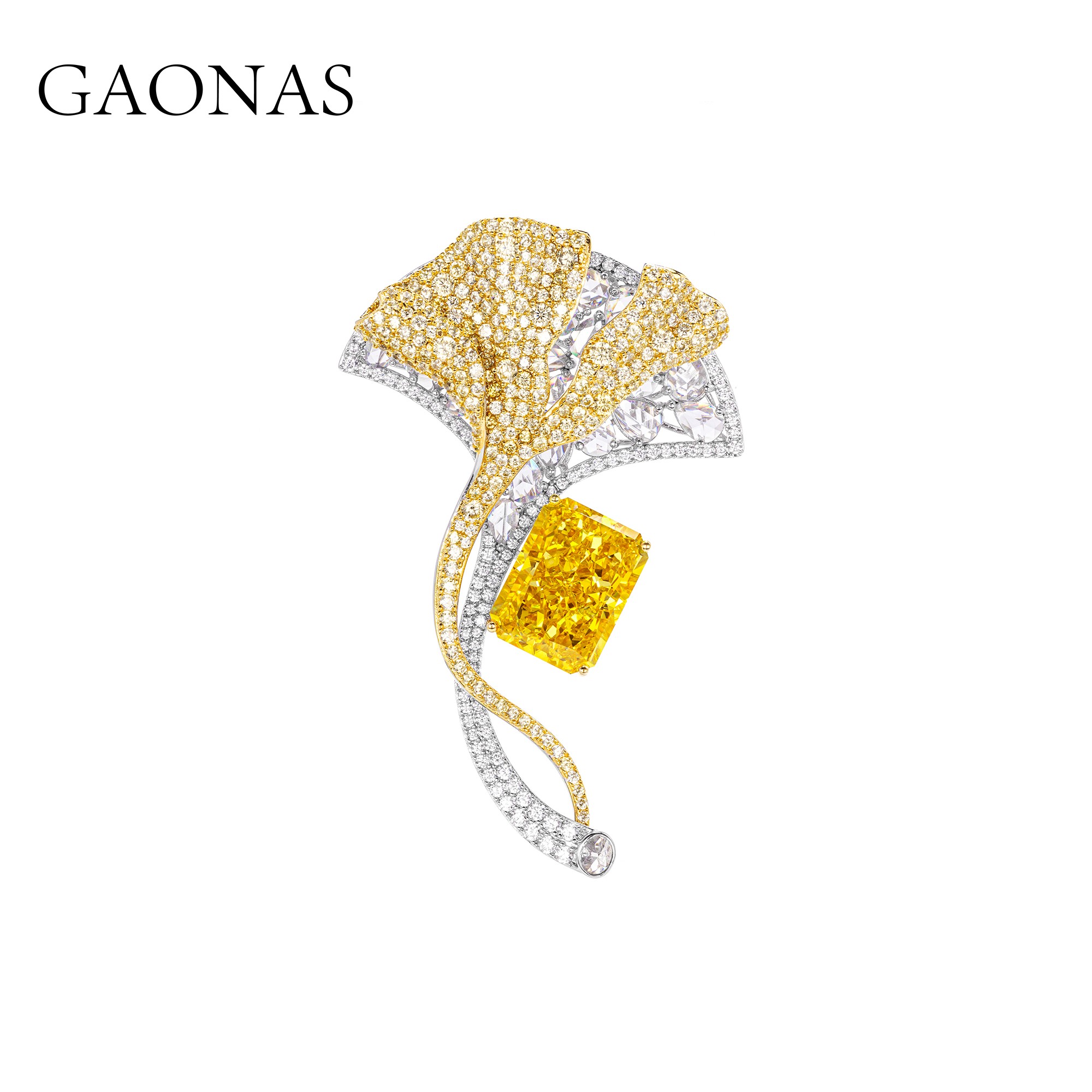 GAONAS 925银合成锆石胸针 重磅银杏树黄色胸针 YZ115600